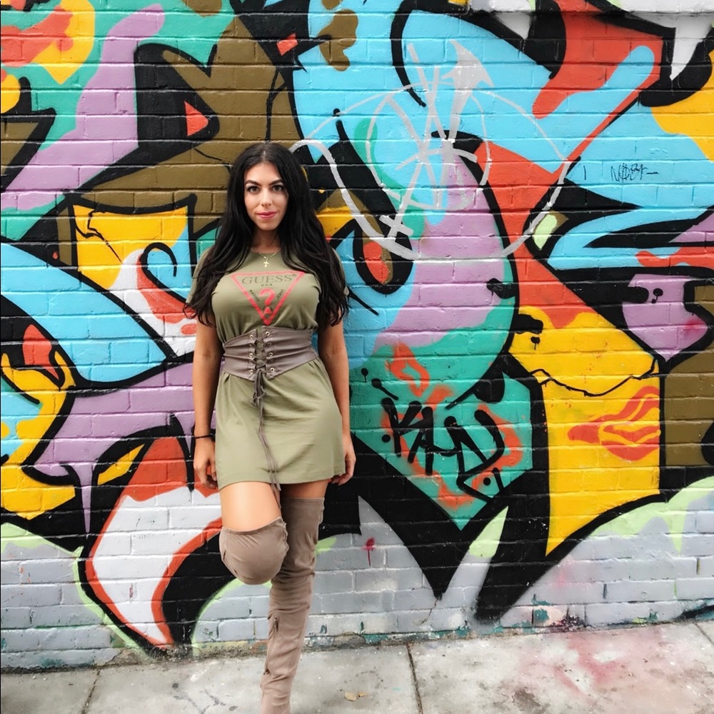 Guess olive shirt dress